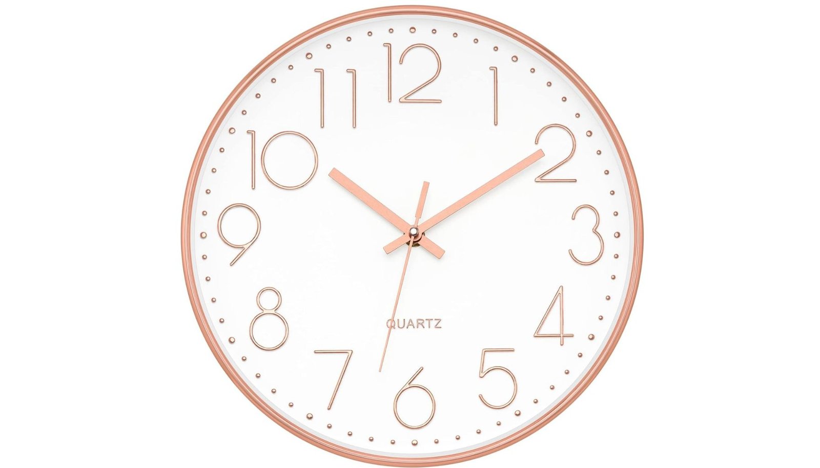 Foxtop 12 Inch Non-Ticking Silent Battery Operated Round Quartz Rose Gold Kitchen Room Wall Clock